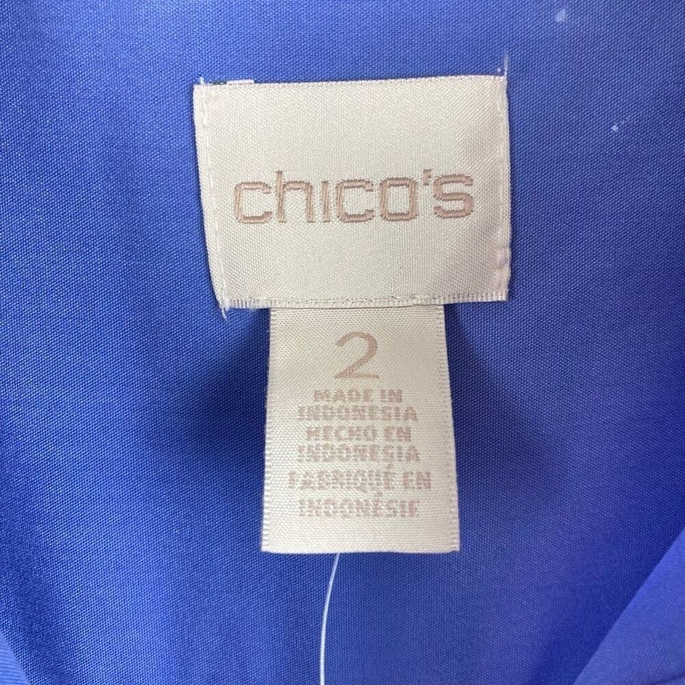 Chico's Silky Soft Long Shirt Button Front Short Sleeve Top Smokey Blue sz 2/ L - Picture 3 of 8